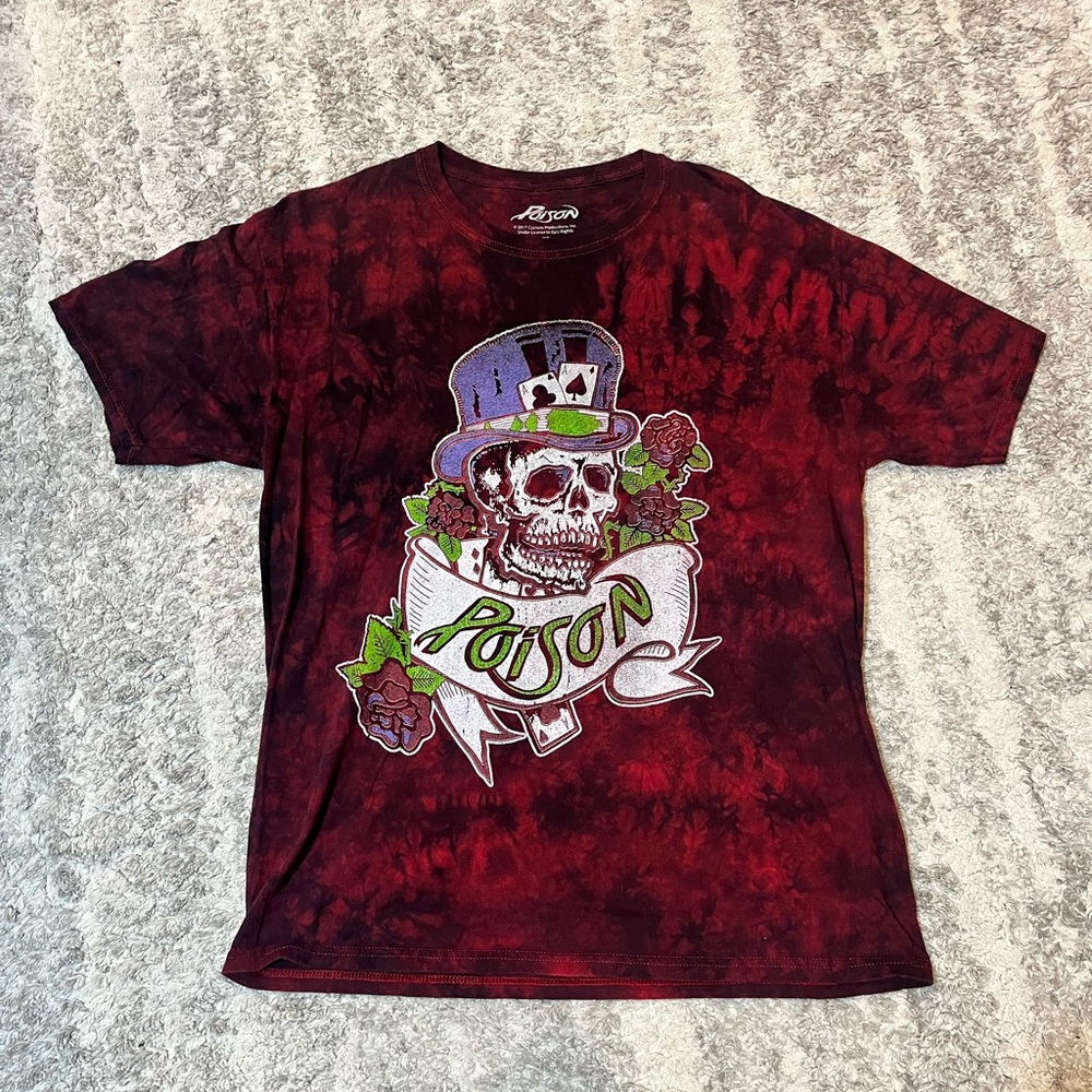 2017 Poison Band T-Shirt Skull & Roses Graphic Tie-Dye Rock Tee Size Large